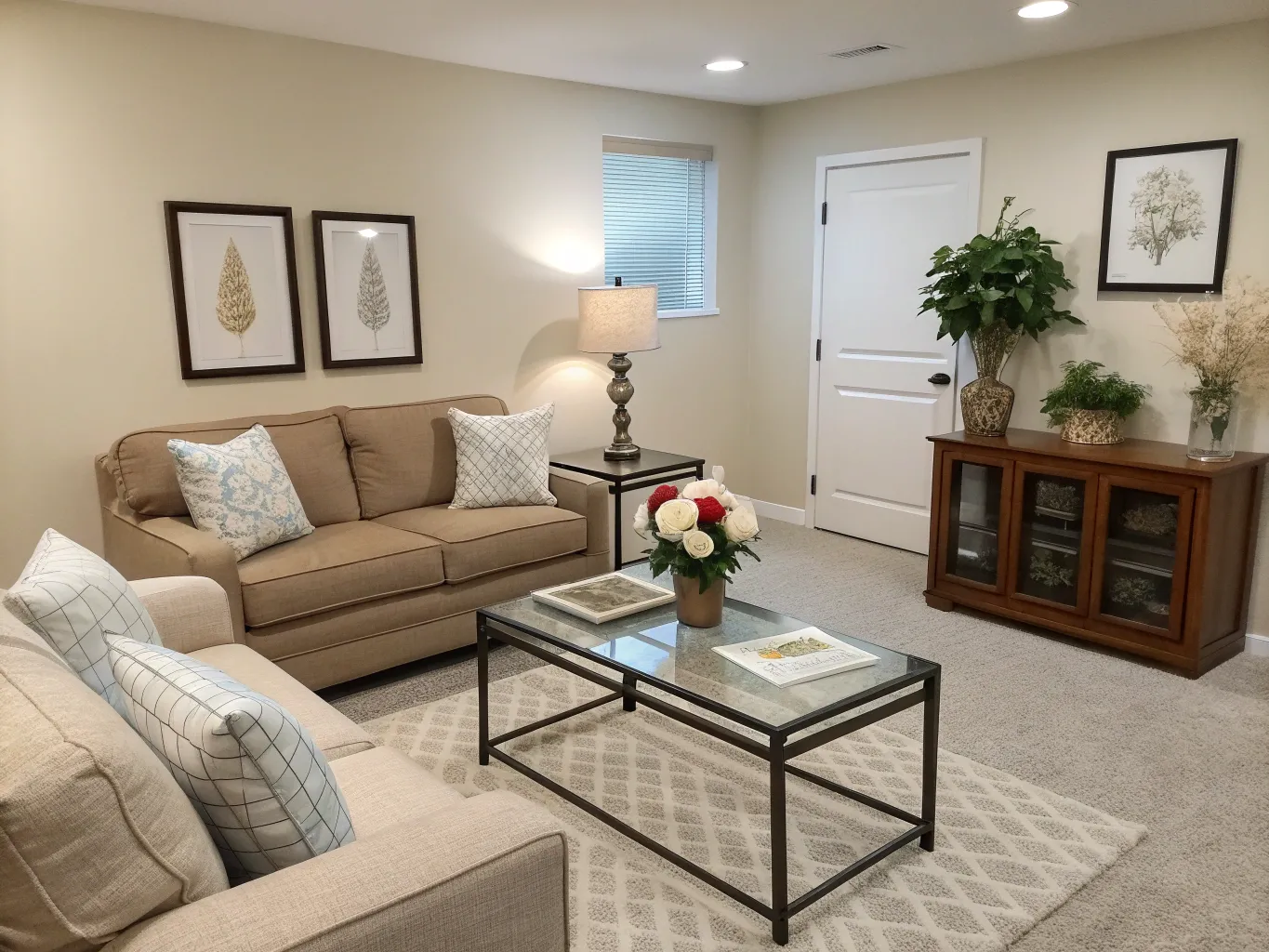 Organized living room with clean surfaces and minimal decor